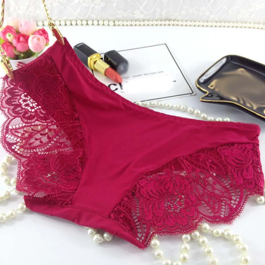 wine red Новинка Porno женские сексуальные кружевные подштанники Бесшовные дышащие полые трусы однотонные эротические нейлон с низкой посадкой сексуальное нижнее белье - Цвет: wine red