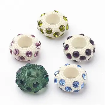 

Resin Rhinestone European Beads, Large Hole Beads, Rondelle, Mixed Color, 12x6mm, Hole: 5mm