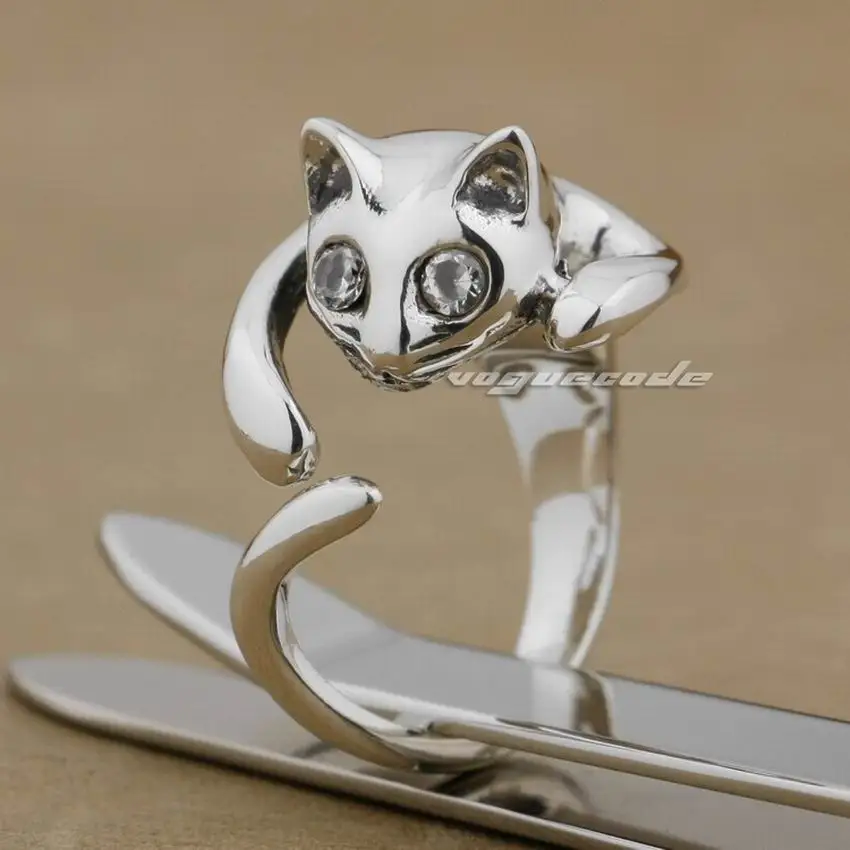 9K005White 925 пробы Серебряная кошка 3 цвета CZ камень глаза модное кольцо 9K005A свободный размер 5~ 8 - Цвет основного камня: 9K005White