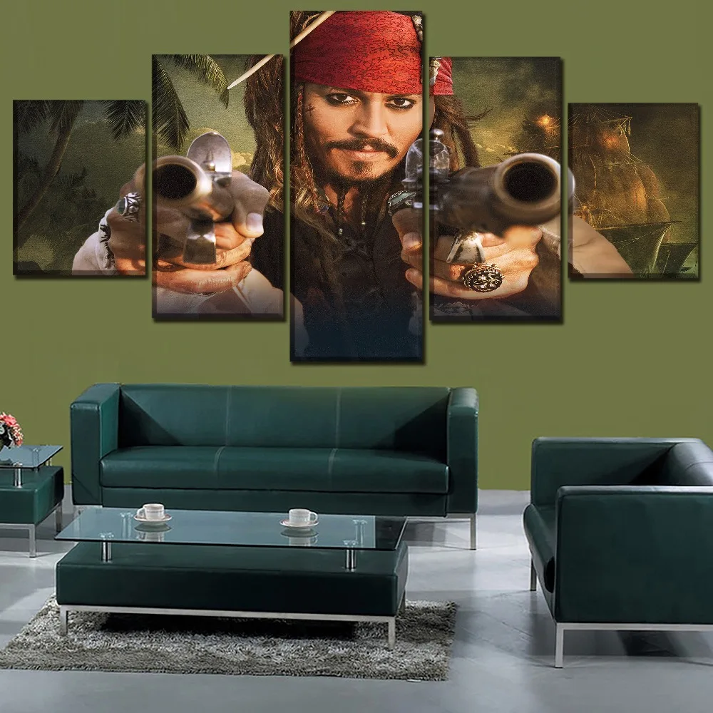 

High Quality Canvas Printed Painting Movie Poster 5 Panel Pirates of the Caribbean On Stranger Tides Picture Modern Artwork