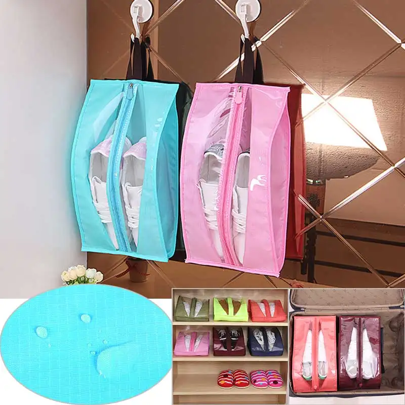 

Portable Organizer Shoes Storage Bag PVC Waterproof Dustproof Hanging Save Space Closet Rack Hangers Travel Supplies @LS