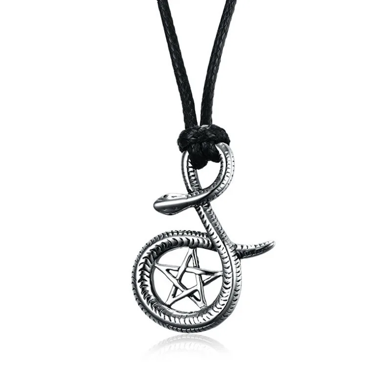 

Stainless steel serpent pendant steel with black rope Men's trend titanium steel python jewelry