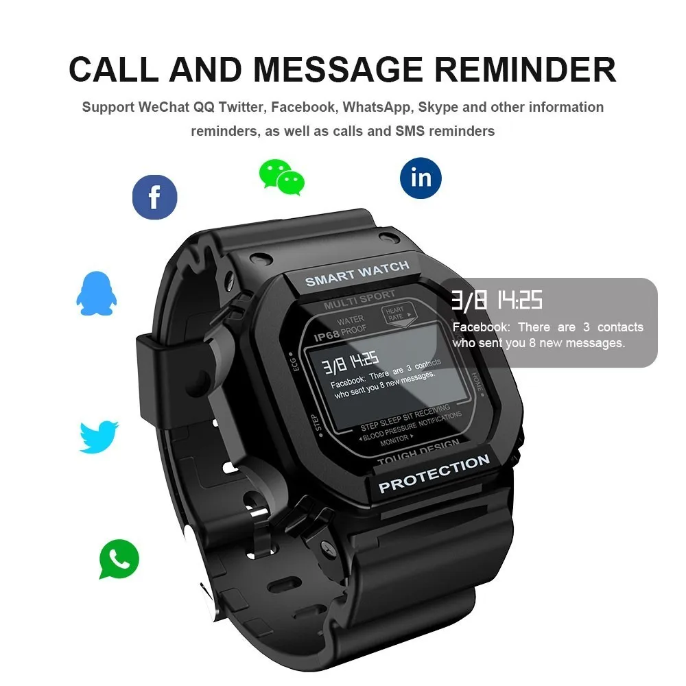 LOKMAT Bluetooth Smart Uhr Frauen Männer IP68 Wasserdichte Farbe Touch Heart Rate Monitor digitale SmartWatch Für Android ios