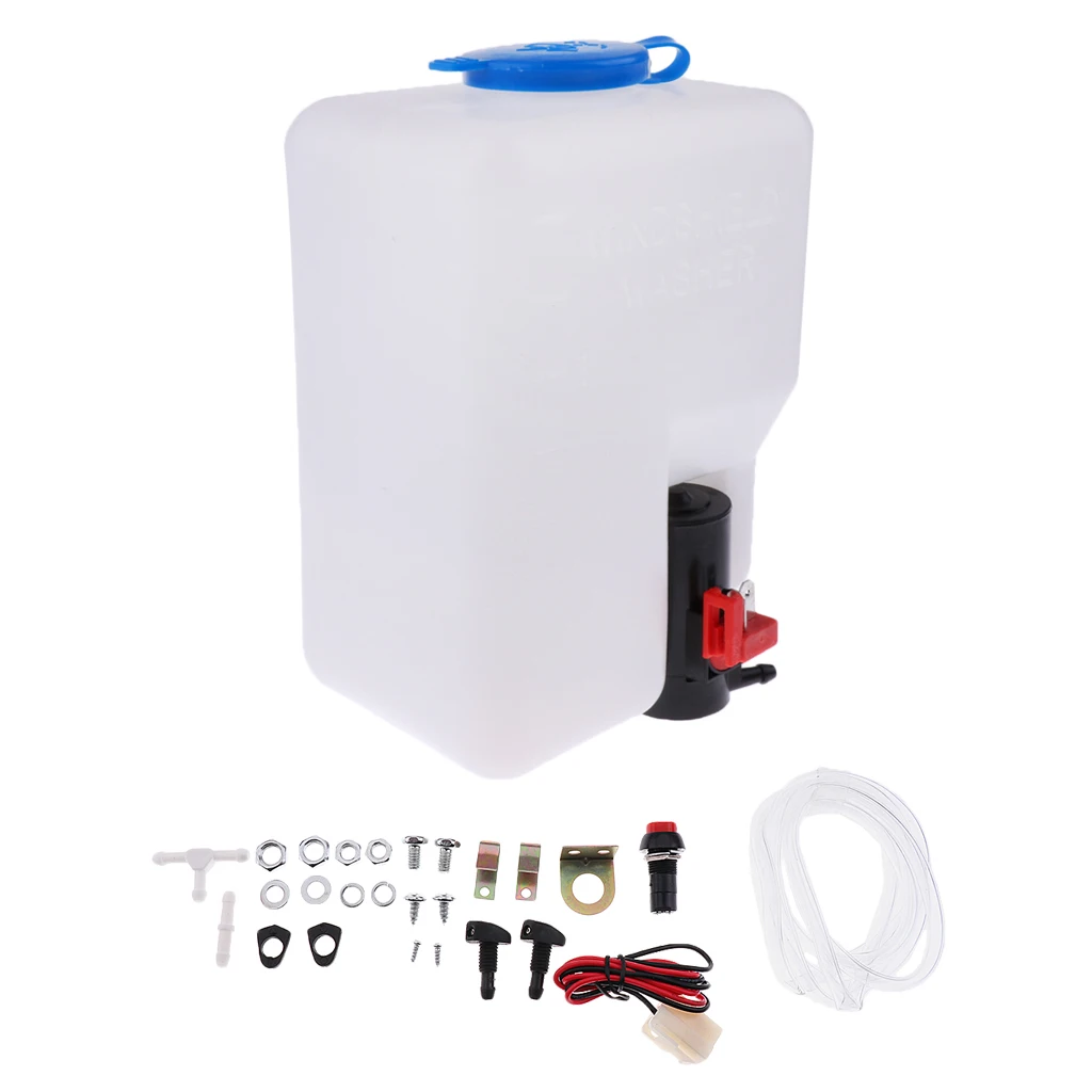 Universal 12V  Windshield Wiper Washer Fluid Bottle Windscreen Water Reservoir tank Hose Jet Switch Full Set 