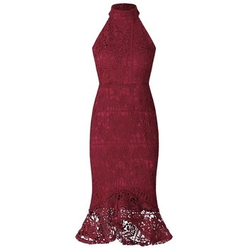 

Halter Lace Mermaid Dress Women Sleeveless Sheath High Street Chic Trumpet Robe Fashion Europe Style Hollow Out Party Vestidos