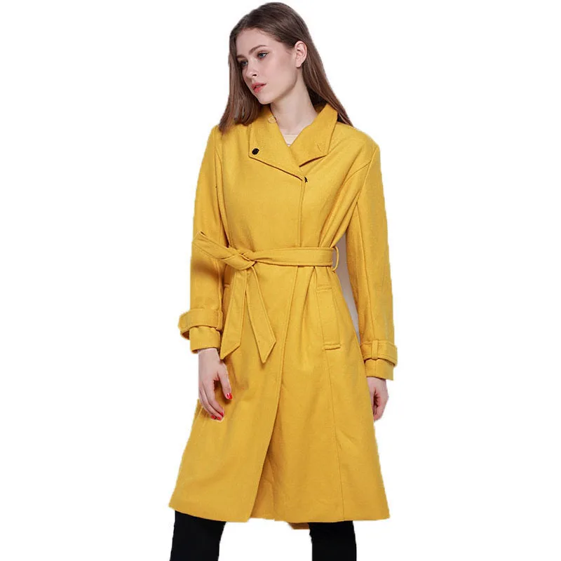 Zhizaolian Women Coat Slim Yellow Trench Coat Casual Streetwear ...