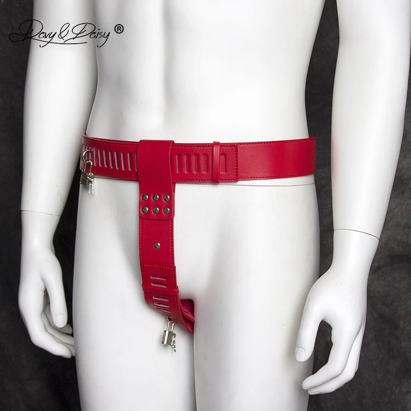 DAVYDAISY Men Chastity Belt Lock Latex Panties PU Leather Gay Fetish Thongs Sexy Lingerie Exotic Briefs Male Underwear UN532