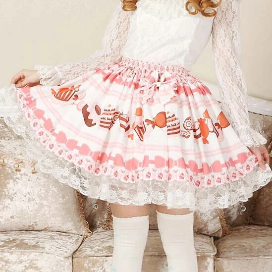 Adomoe/детская розовая юбка ярких цветов; Милая юбка в стиле Лолиты с принтом в виде торта; элегантная кружевная юбка принцессы; SK; красивые юбки для женщин