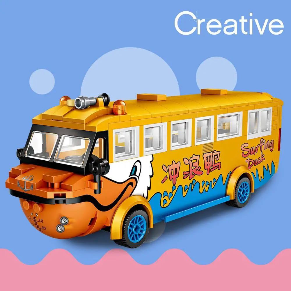 

Mini Blocks Surf Duck Amphibious Bus Duck Boat Travel Car Model Educational Toys For Children Mini Building Bricks Gifts Diy
