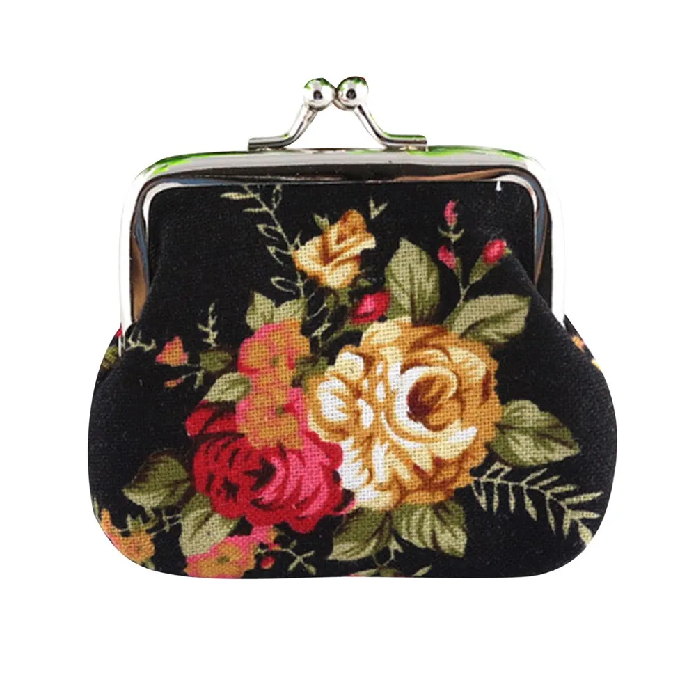 

Retro Coin Purse Women Vintage Flower Canvas Small Wallet Pouch Bag Girls Card Holders Metal Bar Opening New