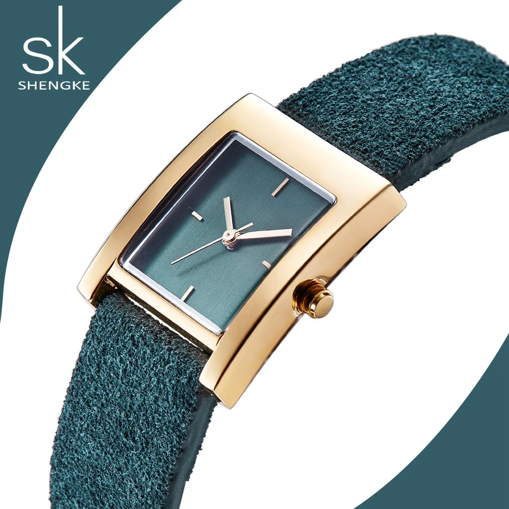 

Shengke Watch Women's Genuine Leather Quartz Lady Watch Women Luxury Antique Stylish Square Watch Relogio Feminino Montre Femme