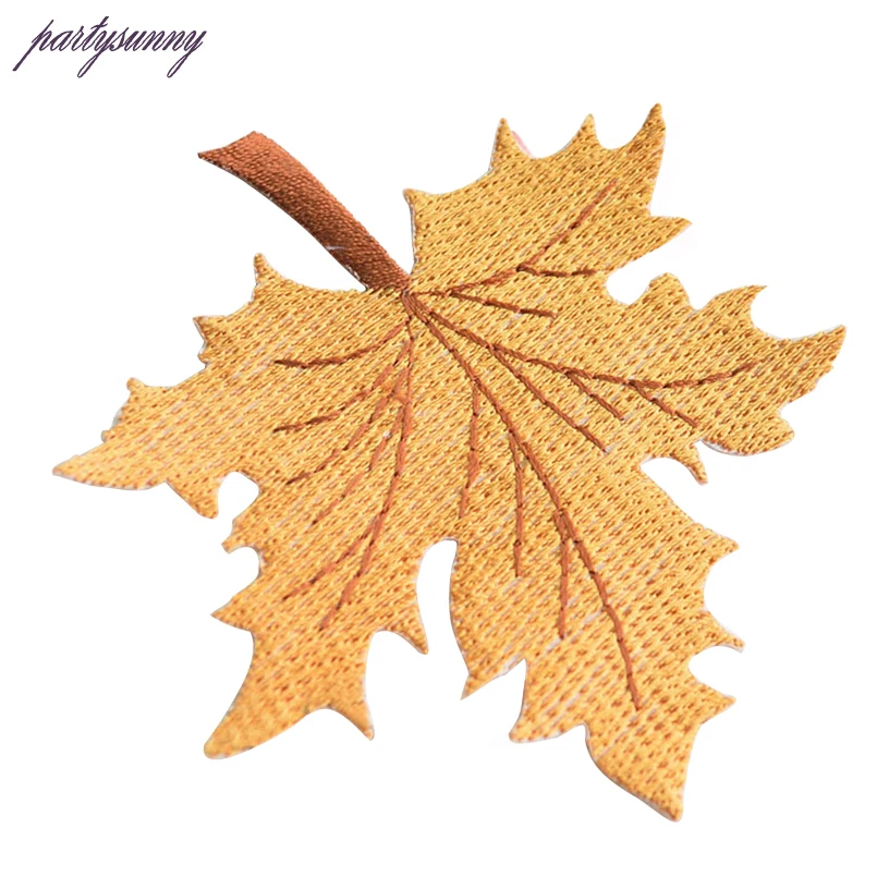 PF Кленовый лист Вышитые Патчи Термо наклейки для Одежды Полосой Вышивки Патч