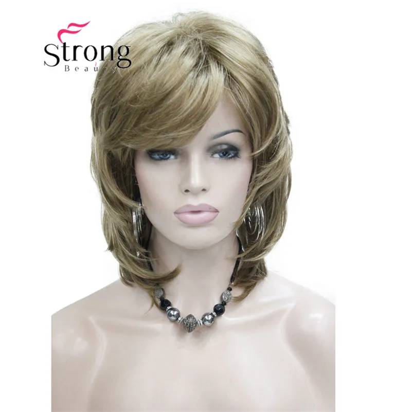 E-3008 #19 New charming fluffy layer light strawberry blonde medium length wavy women's wig (1)