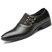 Talla grande 38-47 hombres zapatos de vestir de boda negro marrón Oxford zapatos Formal Oficina negocios británico encaje-up calzado de los hombres(China)