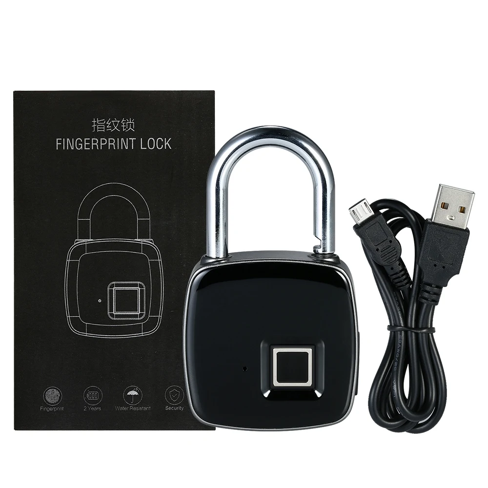 USB Rechargeable Smart Keyless Bluetooth Fingerprint Lock IP65 Waterproof Anti-Theft Security Padlock Door Luggage Case Lock - Цвет: Black