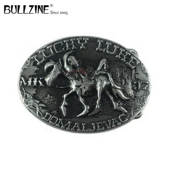 

The Bullzine wholesale Lucky luke horse western cowboy belt buckle with pewter finish FP-03370 for 4cm width snap on belt