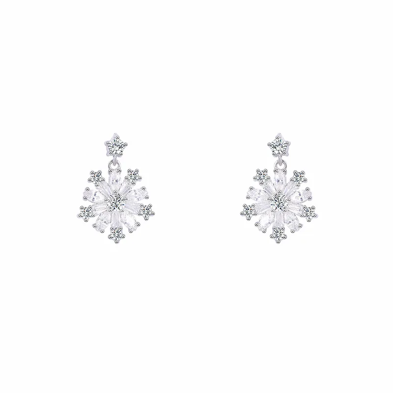 

WEIMANJINGDIAN High Quality AAA Cubic Zirconia Snowflake Drop Earrings in White Gold Color