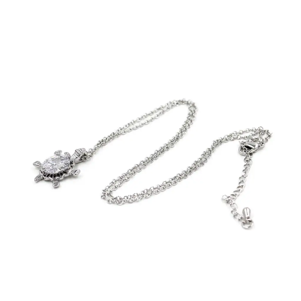 Clear Zircon Crystal Animal Tortoise Pendant Chain Necklace Sweater Jewelry
