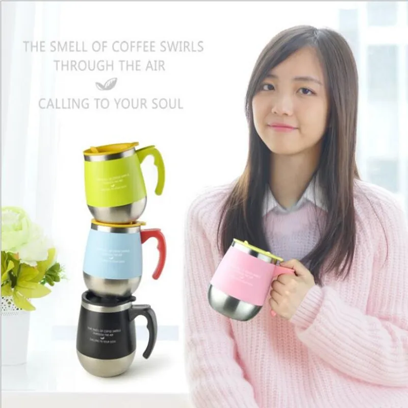 

Promotion! 450ML Coffee Cup Stainless Steel Cover Retro Mug Office Cup Korea Schoolgirl Tea Cup