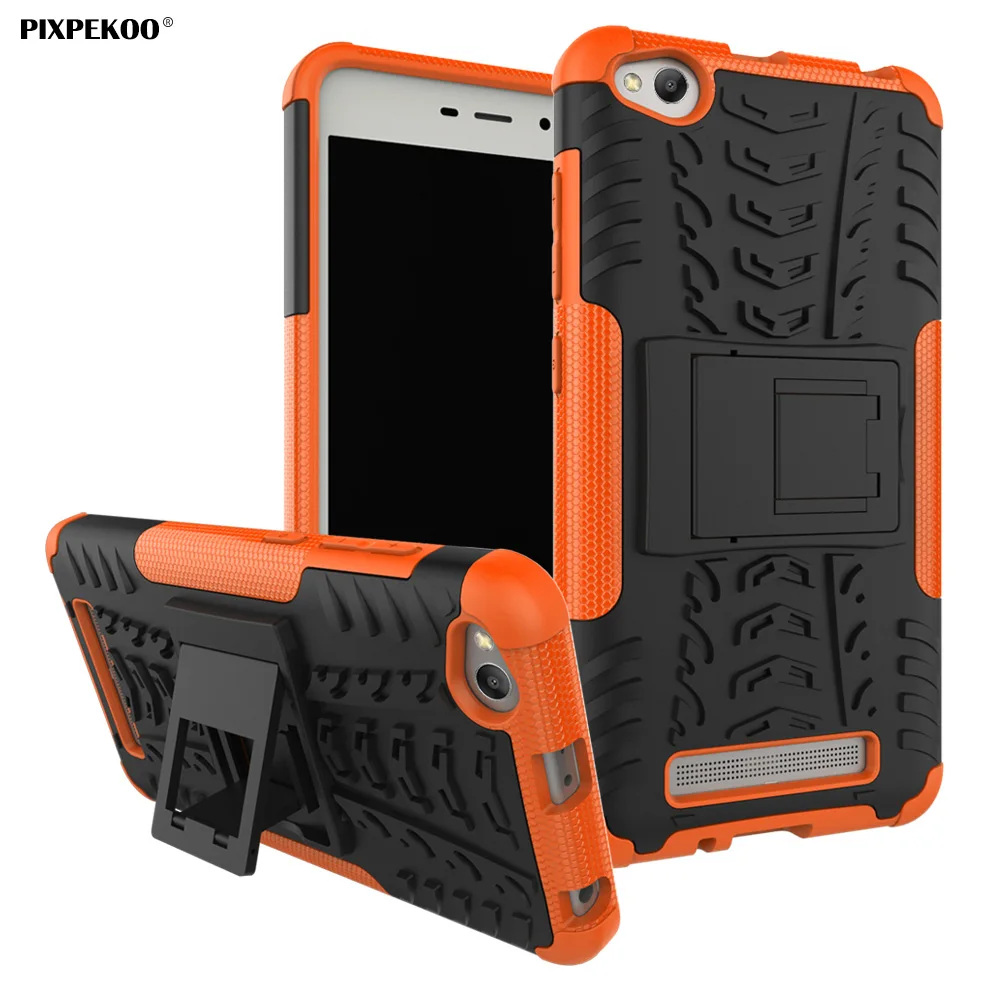 For Xiaomi Redmi 4A Case Tire Texture Non-slip Dual Layer Shockproof Bumper Armor Phone Cover Shell with Kickstand Heavy Duty |