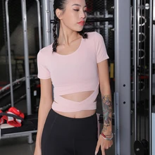 Стильные женские шорты для занятия йогой с коротким рукавом спортивная одежда для бега быстросохнущая Спортивная футболка для фитнеса эластичные топы для тренировки