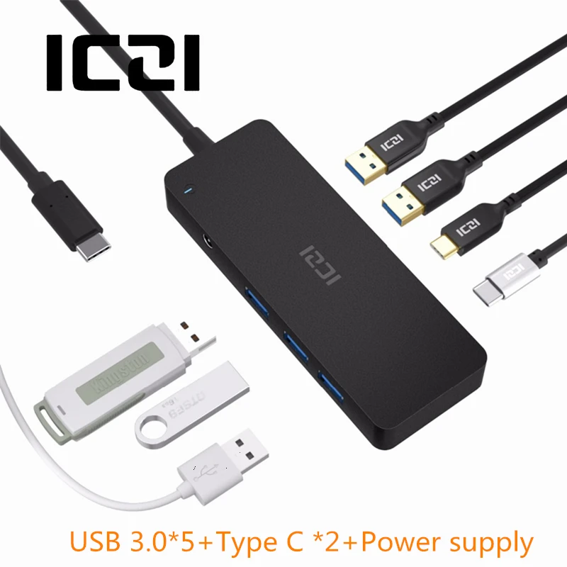 ICZI 7 в 1 USB C HUB type C к USB 3,0 type-C переходник для передачи данных с блоком питания для Macbook Air Macbook Pro