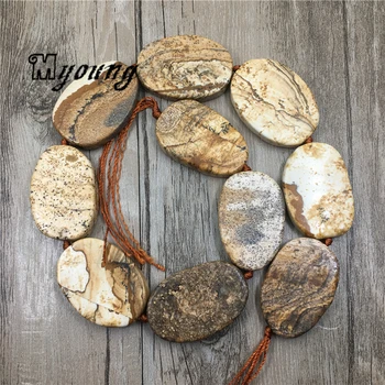 

Egg Shape Polished Picture Jaspers Stone Slice Pendant Beads,Brown Sediment Agates Center Drilled Beads MY1774
