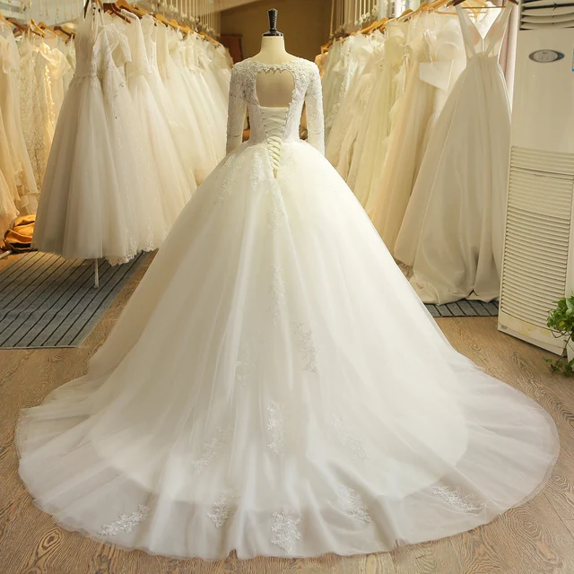 SL-0521 Charming Applique Lace Vintage Pearls Long Sleeve Bridal Wedding Dress 2018 2