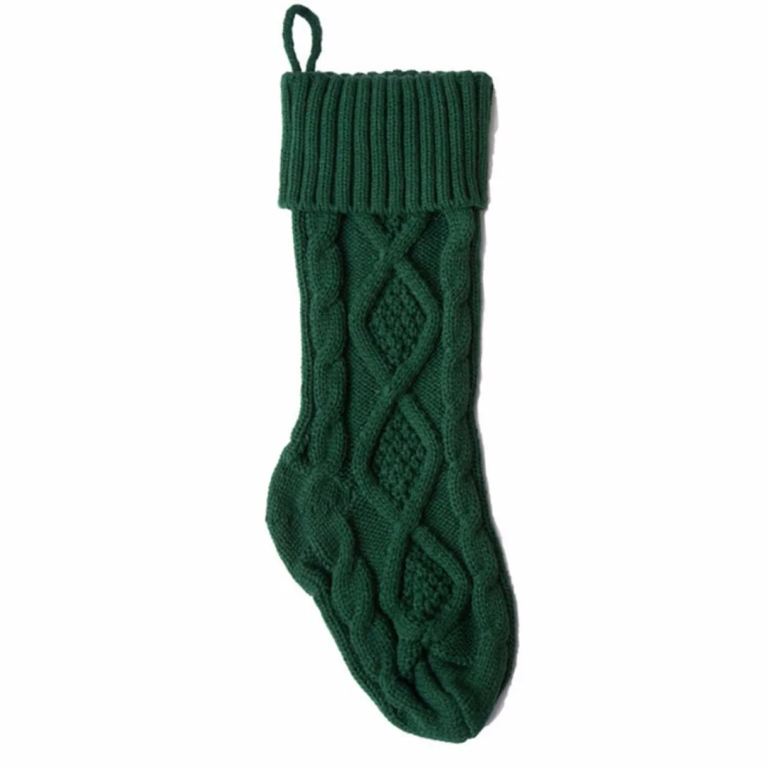 Newest Christmas Knitted Stocking Hanging Crochet Stock Xmas Tree Ornament Decor Gift 3 Colors