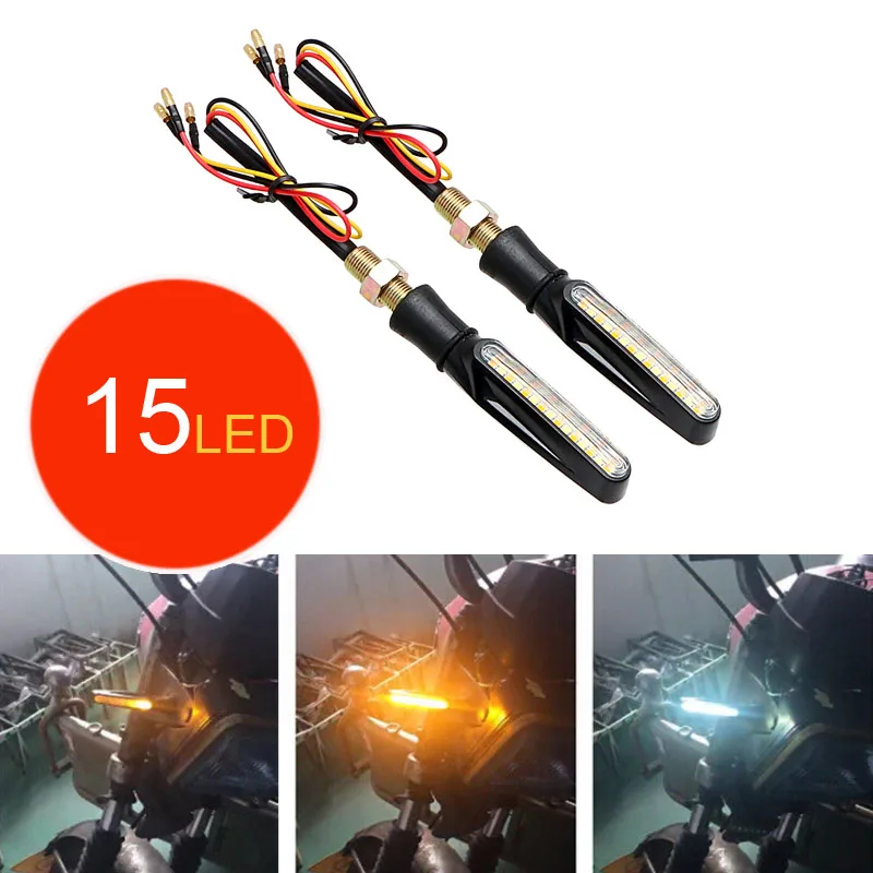 2 pcs Flowing Motorcycle Motorbike 15 LED Turn Signal Indicator Lights