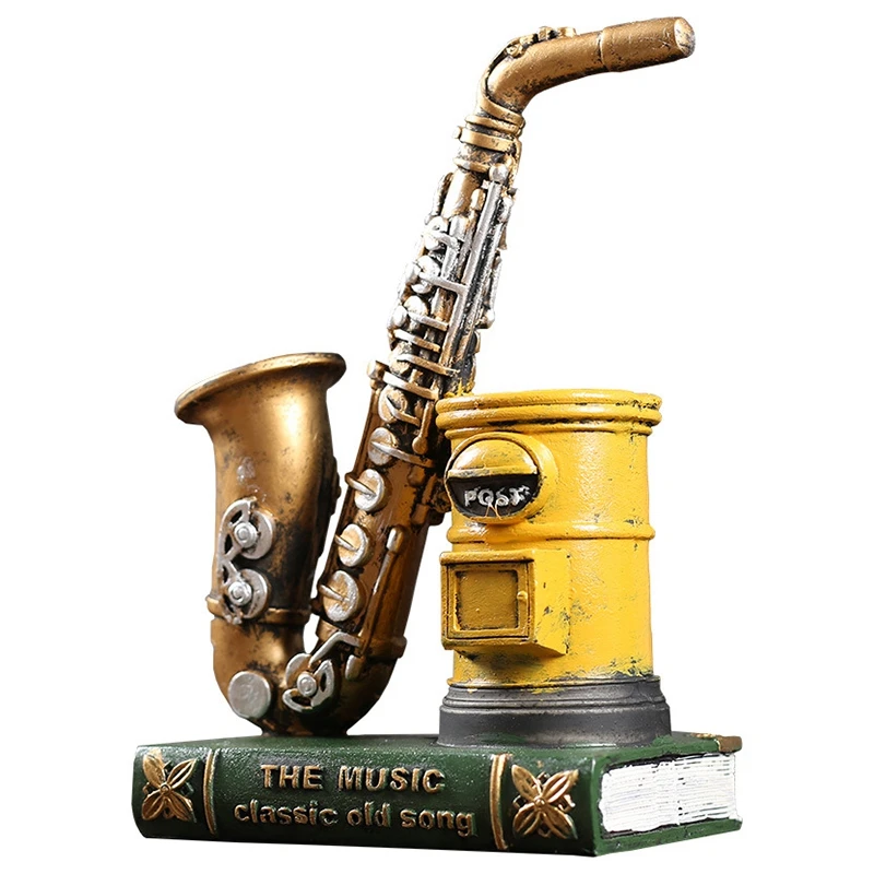 

American Retro Saxophone Pen Holder Resin Fashion Study Office Personality Pen Insert Birthday Gift