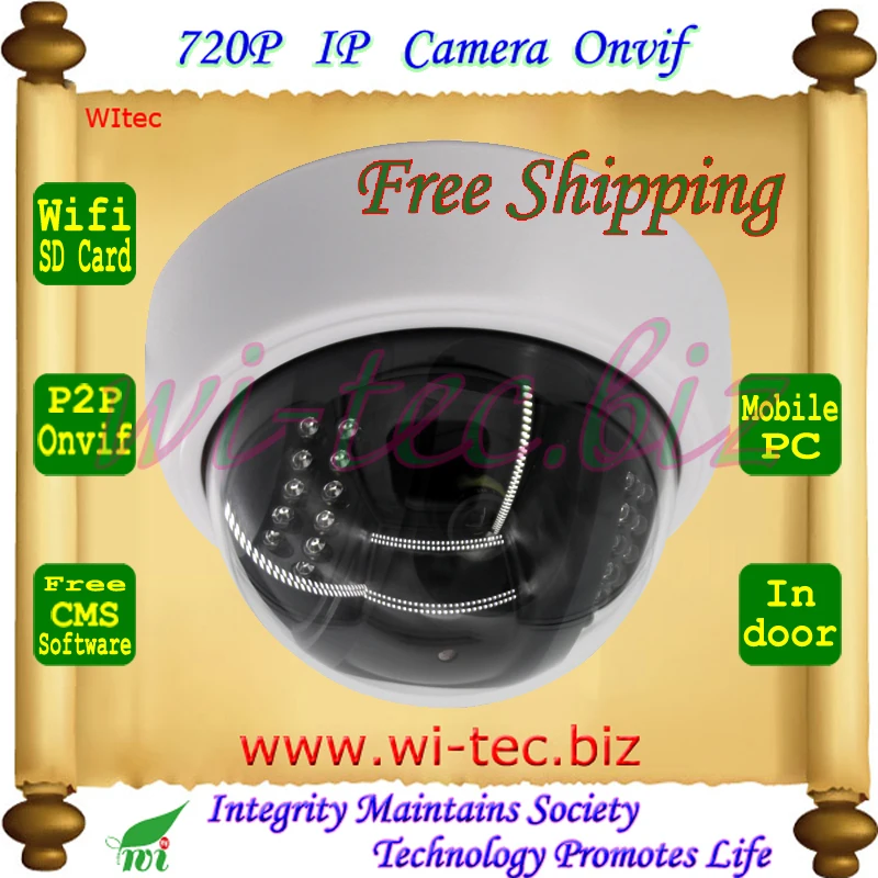 SD Card Dome HD 720P Vandal proof Plastice Indoor Built in wifi CCTV Onvif IP Camera Alarm Motion detect P2P Mobile view