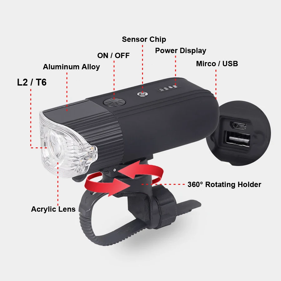 Best NEWBOLER Bicycle Smart Induction Front Light Set USB Chargeable Bike Fog Light Waterproof Flashlight 4000mAh Power Bank LED Lamp 2