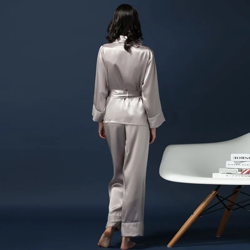 Женский пижамный комплект из топа и длинных брюк однотонное кимоно шелка