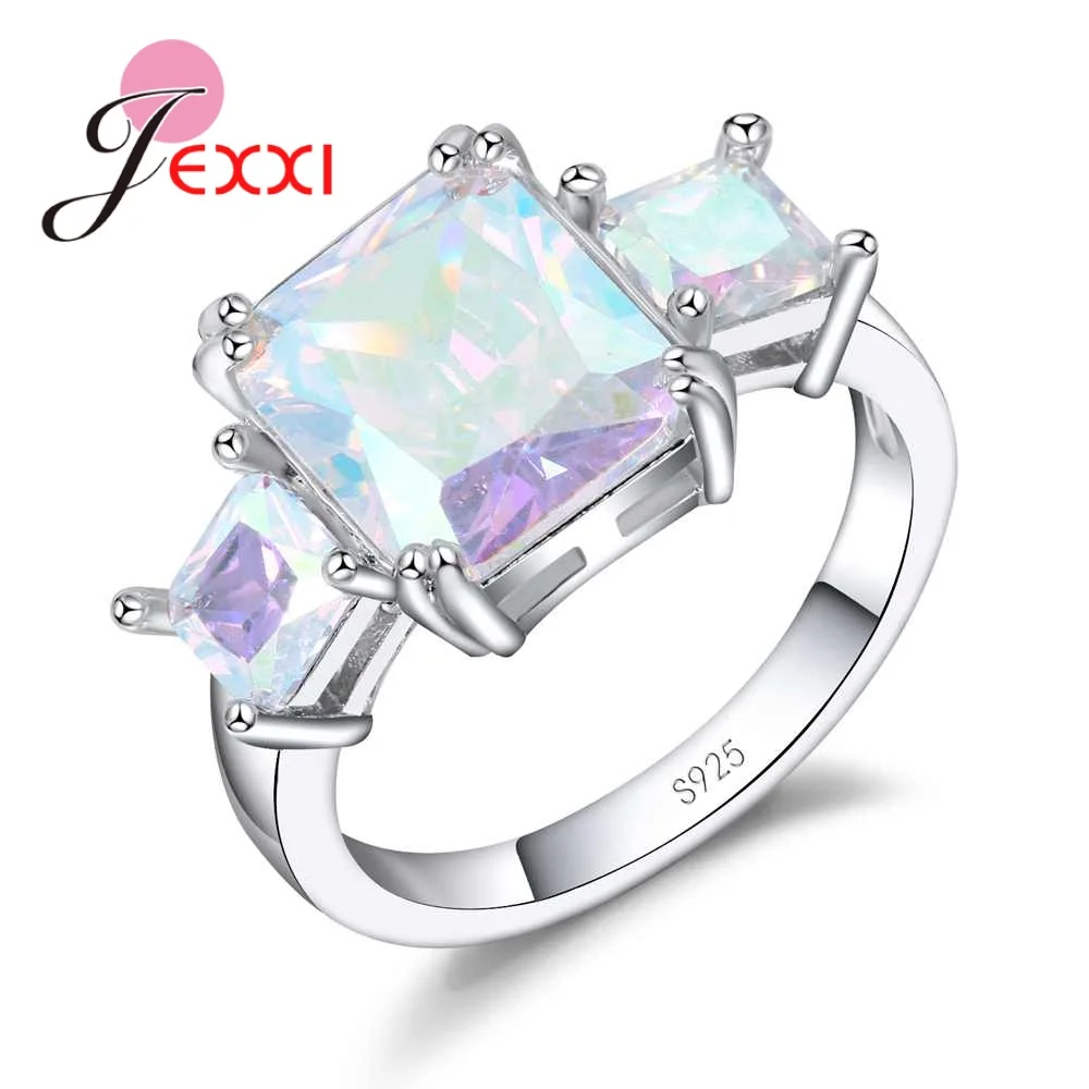 

JEXXI Trendy 925 Sterling Silver Rings Three Magnificent Cubic Zirconia Women Jewelry For Wedding Valentine's Day Gift