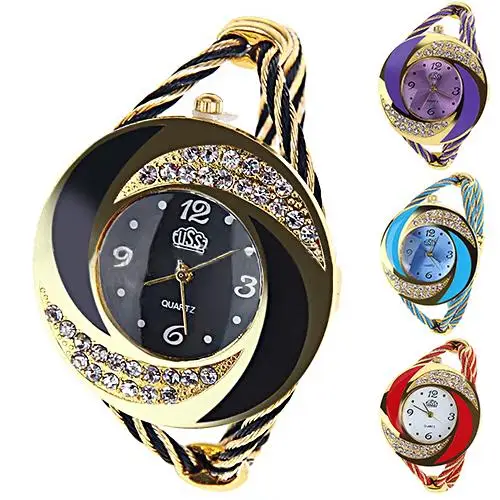 

New Women Fashion Spiral Round Rhinestone Braid Bangle Cuff Analog Quartz Bracelet Watch relojes woman watch relogios feminino