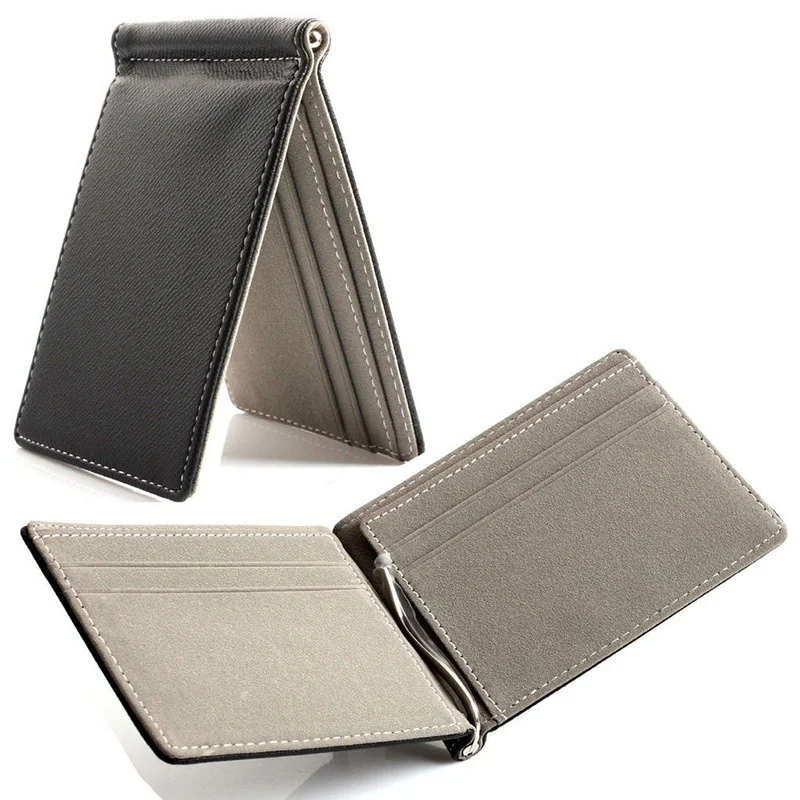 

Faux Leather Slim Mens Credit Card Wallet Money Clip Contract Color Simple Design Burnished Edges Brand New Men Bifold Wallets