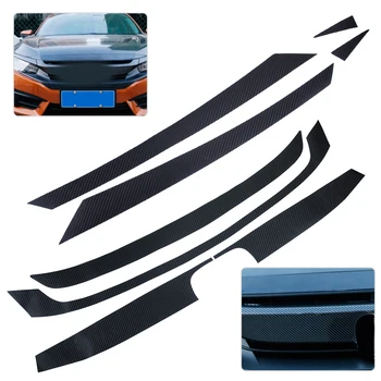 

beler Black Carbon Fiber Texture Bumper Grille Grill Car Decoration Decal Sticker Trim Covers Protector Fit for Honda Civic 2016