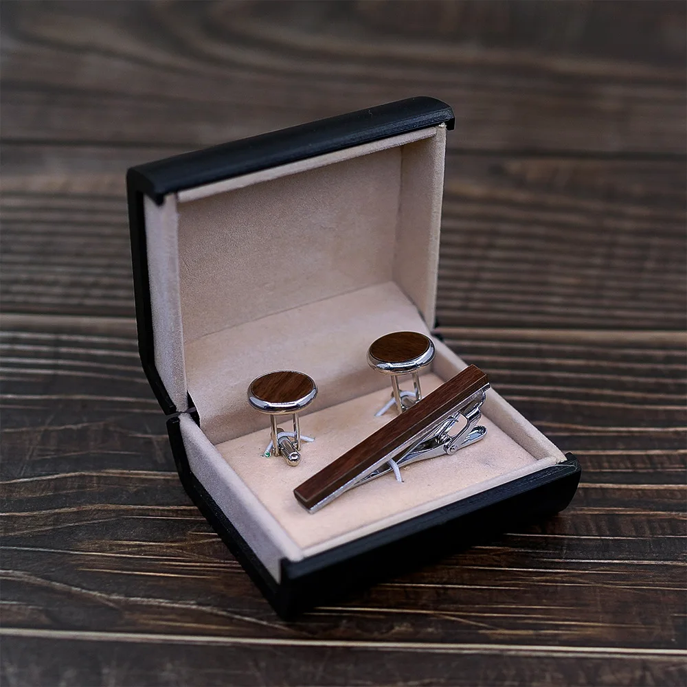 

2019 New Factory Direct Fashion Retro Wooden Cufflinks Men's Tie Clip Set Explosion Models Green Wood Cufflinks Handmade