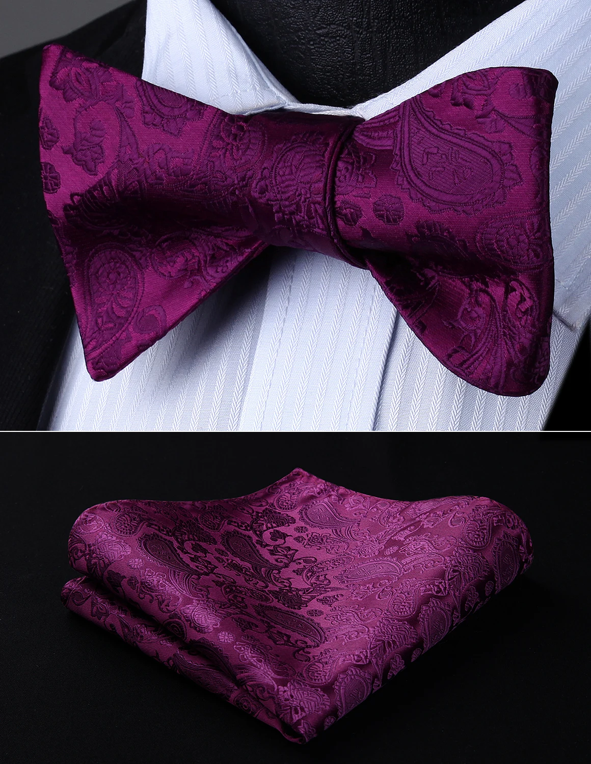 

Bow Tie handkerchief set Men Woven Party Wedding Purple Paisley Self Bow Tie Pocket Square Set#BP711PS