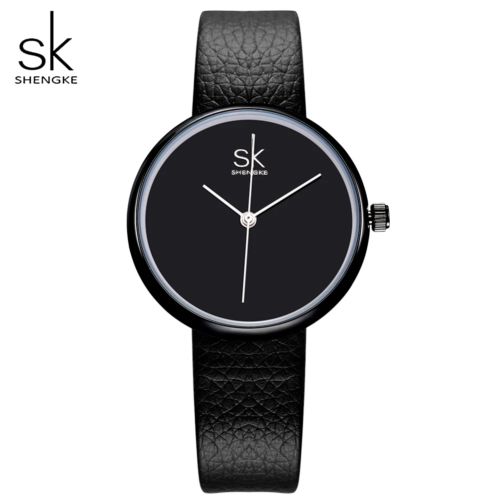 Shengke черный простой часы для женщин известный бренд женские кварцевые часы браслет часы женские повседневное наручные Montre Femme