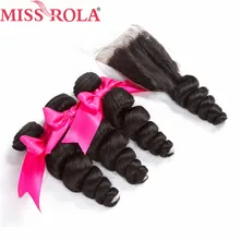 Miss Rola Hair Pre-colored Peruvian Loose Wave 3 Bundles with Closure Natural Black Human Hair In Extension Non Remy Hair