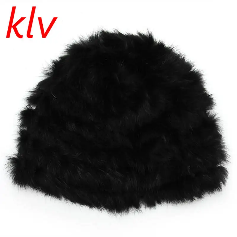 KLV модная повседневная Русская женская вязаная шапка из кроличьего меха, женская зимняя теплая шапочка, 4 цвета