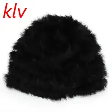 KLV Fashion Casual Russian Lady Rabbit Fur Knitted Cap Women Winter Warm Beanie Hat 4 Colors