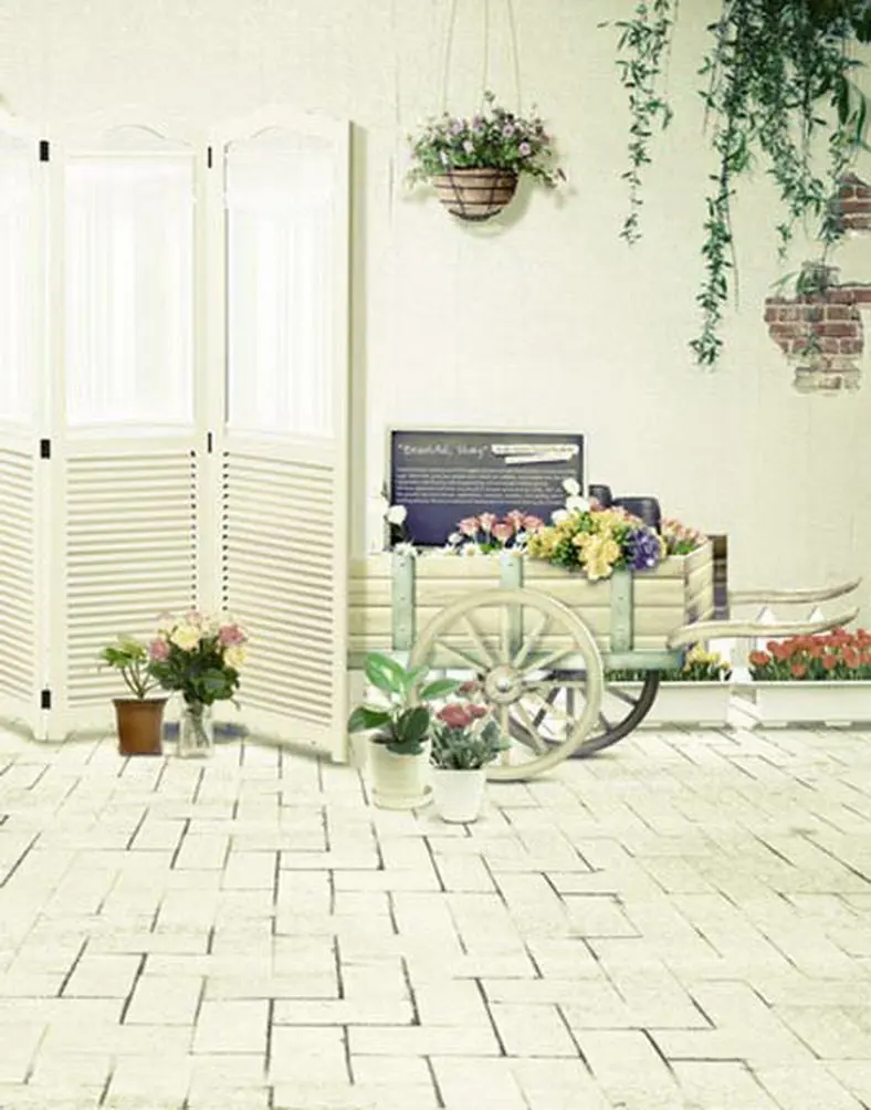 

Brick Floor Screen Flowers Photography Backdrops Photo Props Studio Background 5x7ft