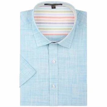 Льняные мужские рубашки, новинка, не железные, приталенные, с коротким рукавом, брендовые, формальные, деловые, модные, повседневные, одноцветные рубашки, Social 3XL X068