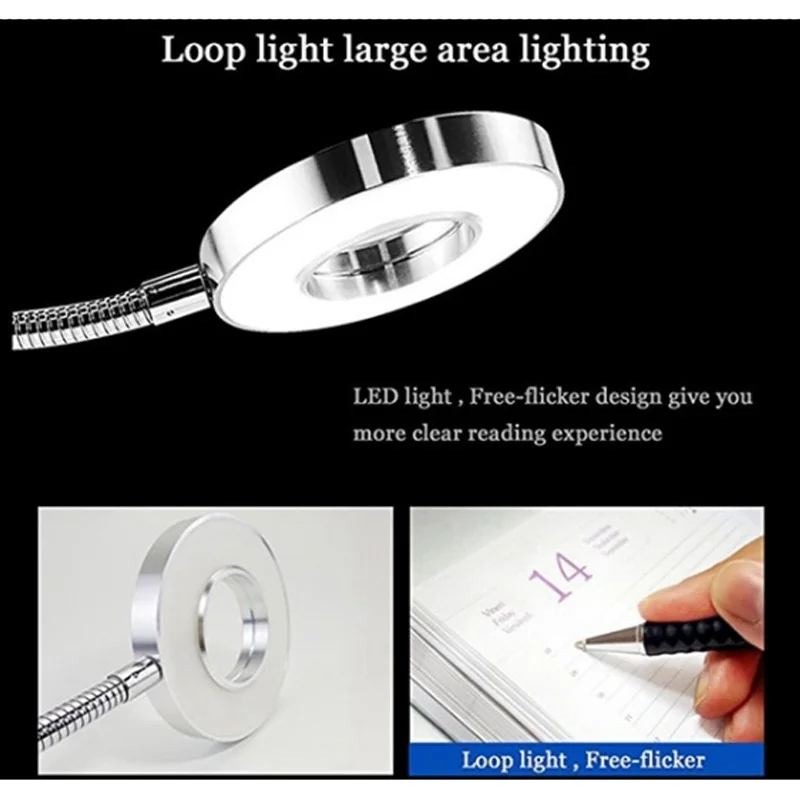 With plug Flexible Hose LED book lights 5W EU US cord plug Night Light Bedside Reading lamp Study Painting Wall mount book lamp 3