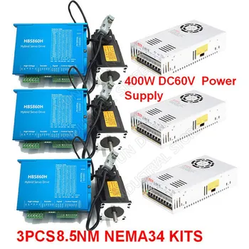 

3PCS 8.5Nm Nema34 86MM AC DC DSP Closed Loop Stepper Motor Driver & 400W 60V DC Power Supply Hybird Encoder Easy Step Servo Kits