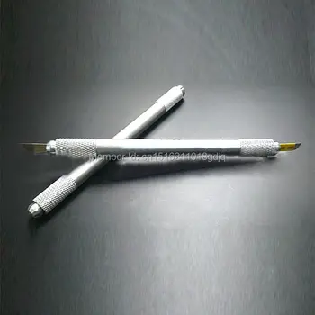 

New arrival 10pcs double head use Manual lip eyebrow embroidery tattoo pens 3D microblading pen free gift 10pcs needles