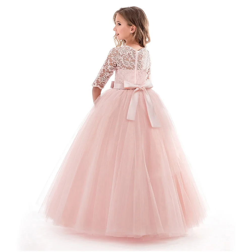 Платья принцессы с цветочной вышивкой для девочек; модные новые винтажные Детские платья для свадебной вечеринки; хлопковая кружевная детская одежда